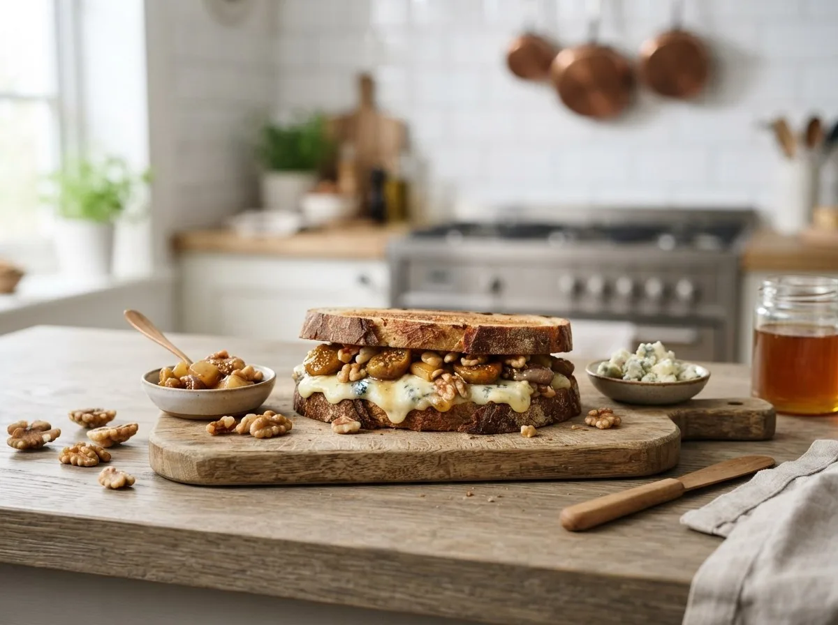 Panino gourmet con formaggio erborinato e pere
