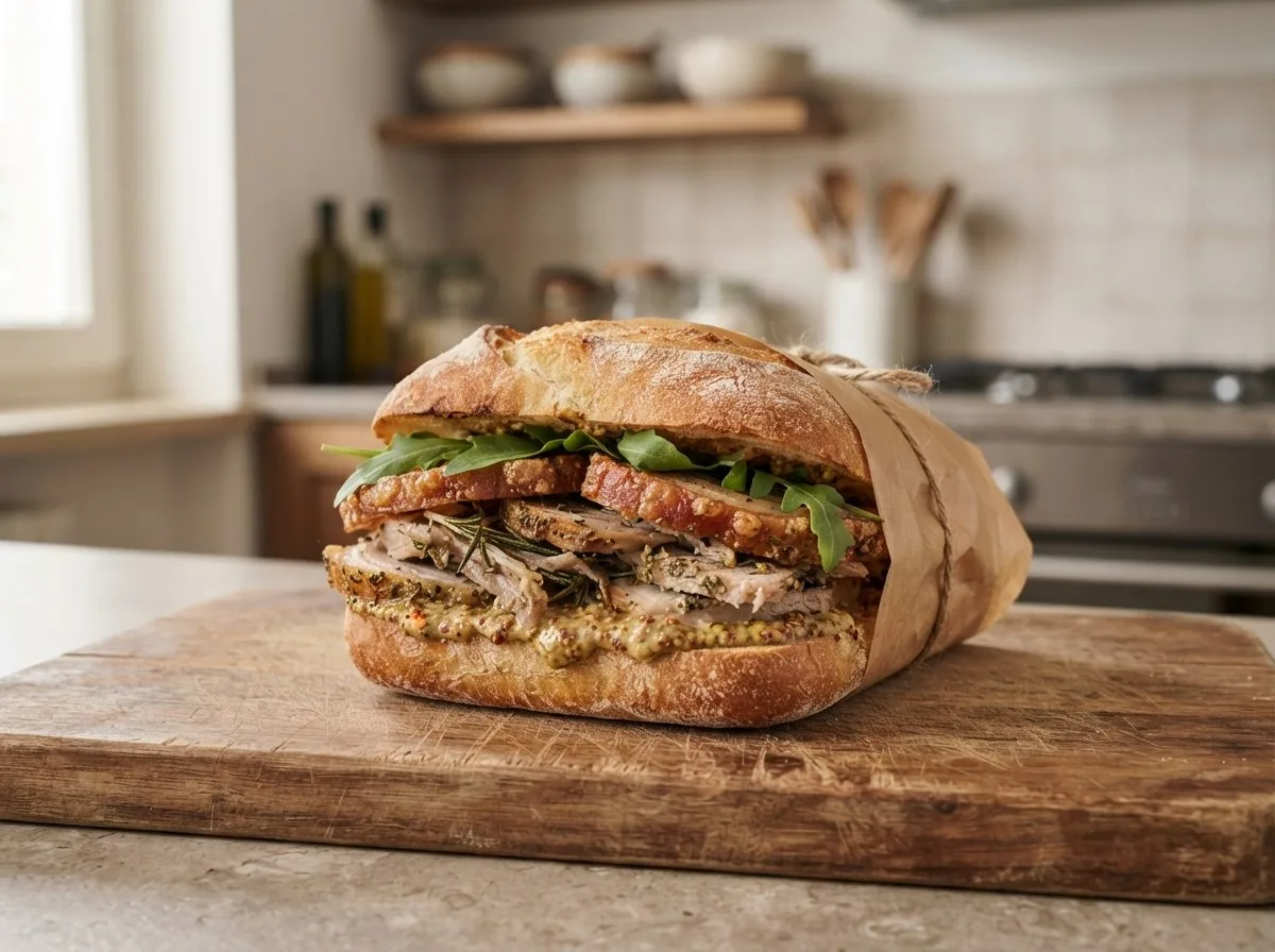 Panino gourmet con porchetta e senape